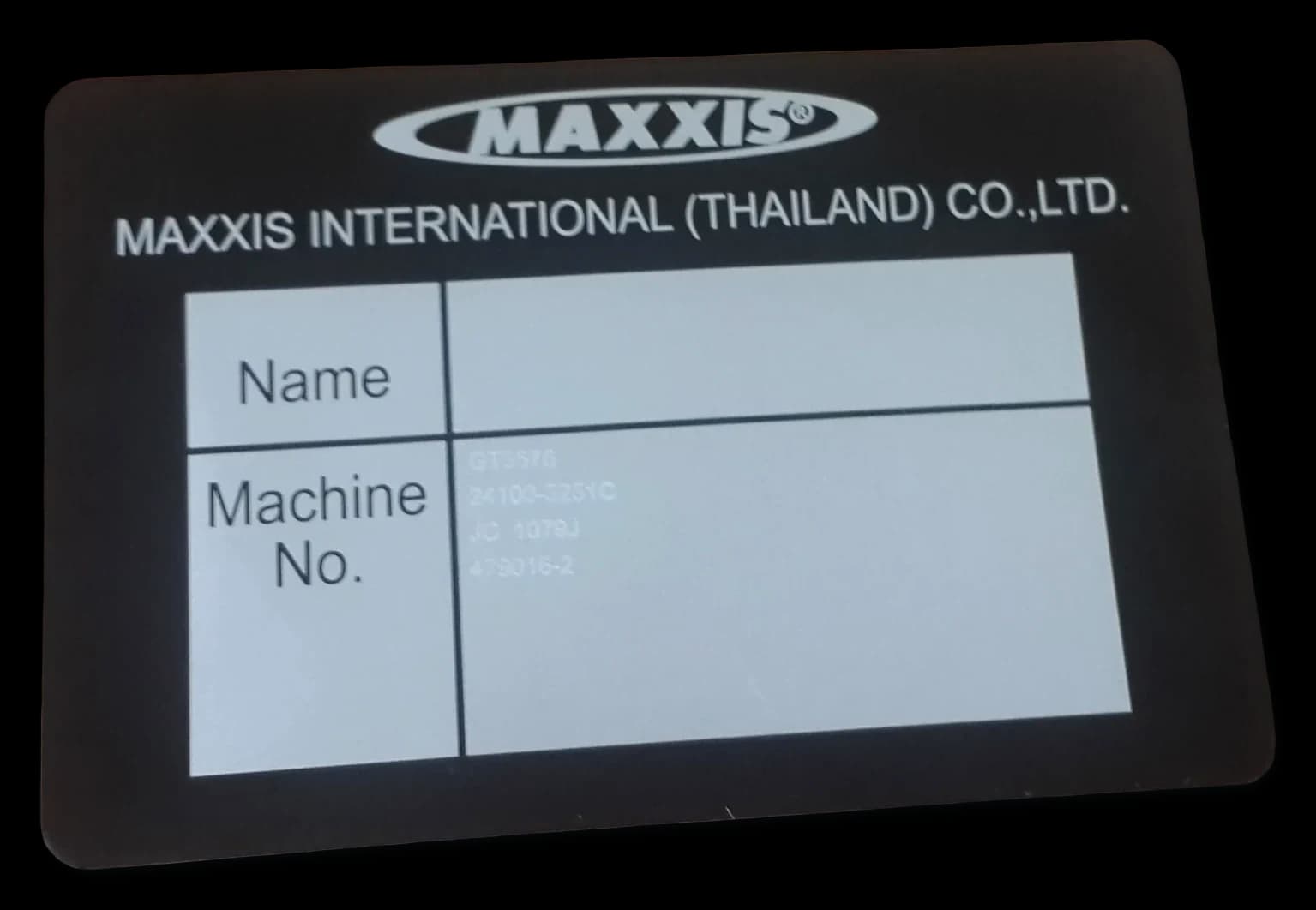 ป้ายมอเตอร์ (Motor Nameplate) — อลูมิเนียมอโนไดซ์ · เลเซอร์มาร์คกิ้ง