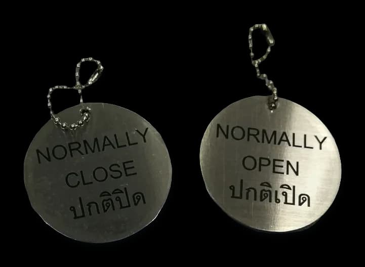 ป้ายแท็กสายไฟและวาล์ว (Cable & Valve Tag) — สแตนเลส · กัดกรด