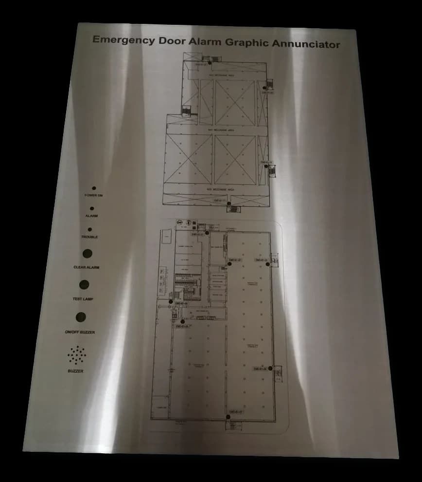 แผง Annunciator แสดงตำแหน่งประตูฉุกเฉิน — สแตนเลส · พิมพ์ UV