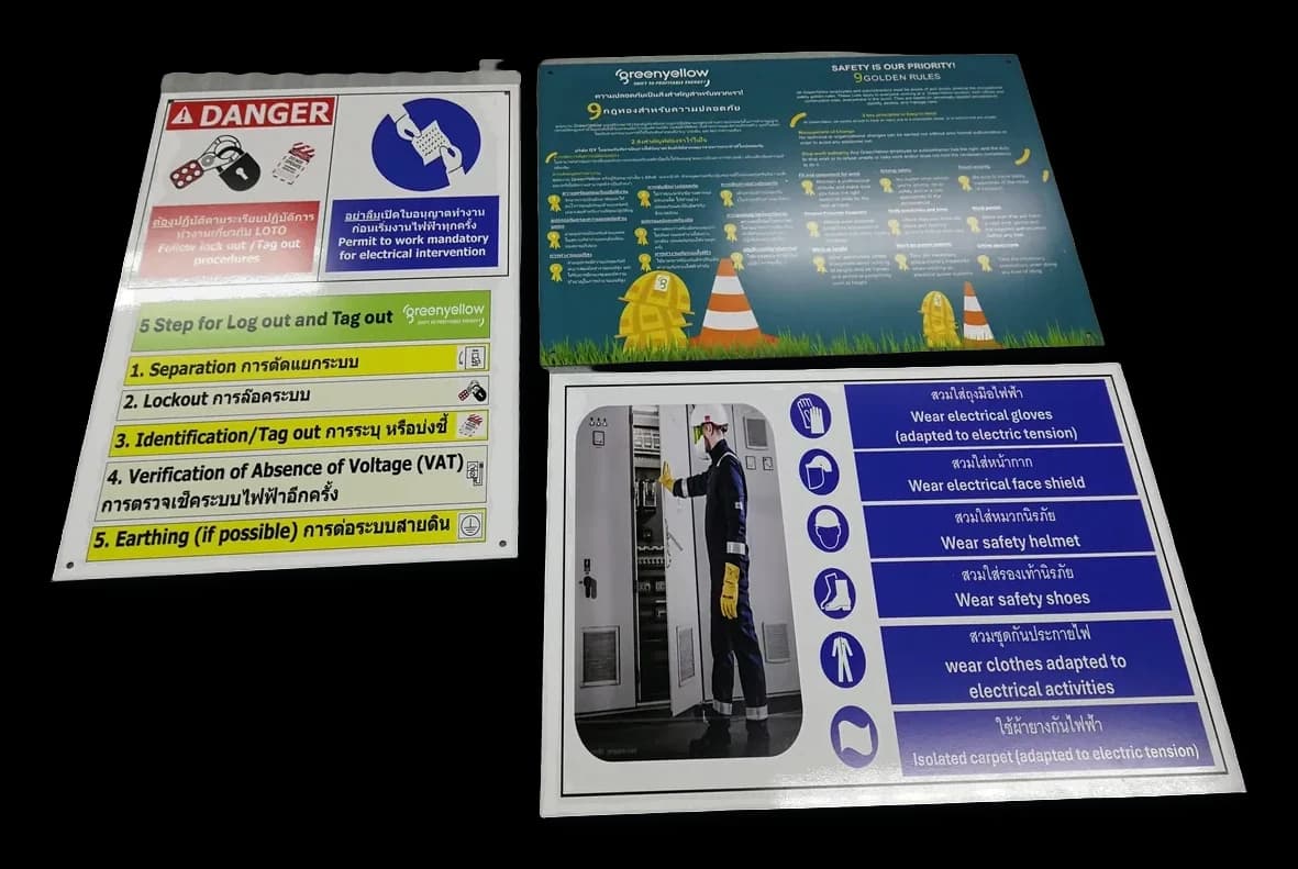 ป้ายเตือนความปลอดภัย (ISO 7010) — สแตนเลส · พิมพ์ UV