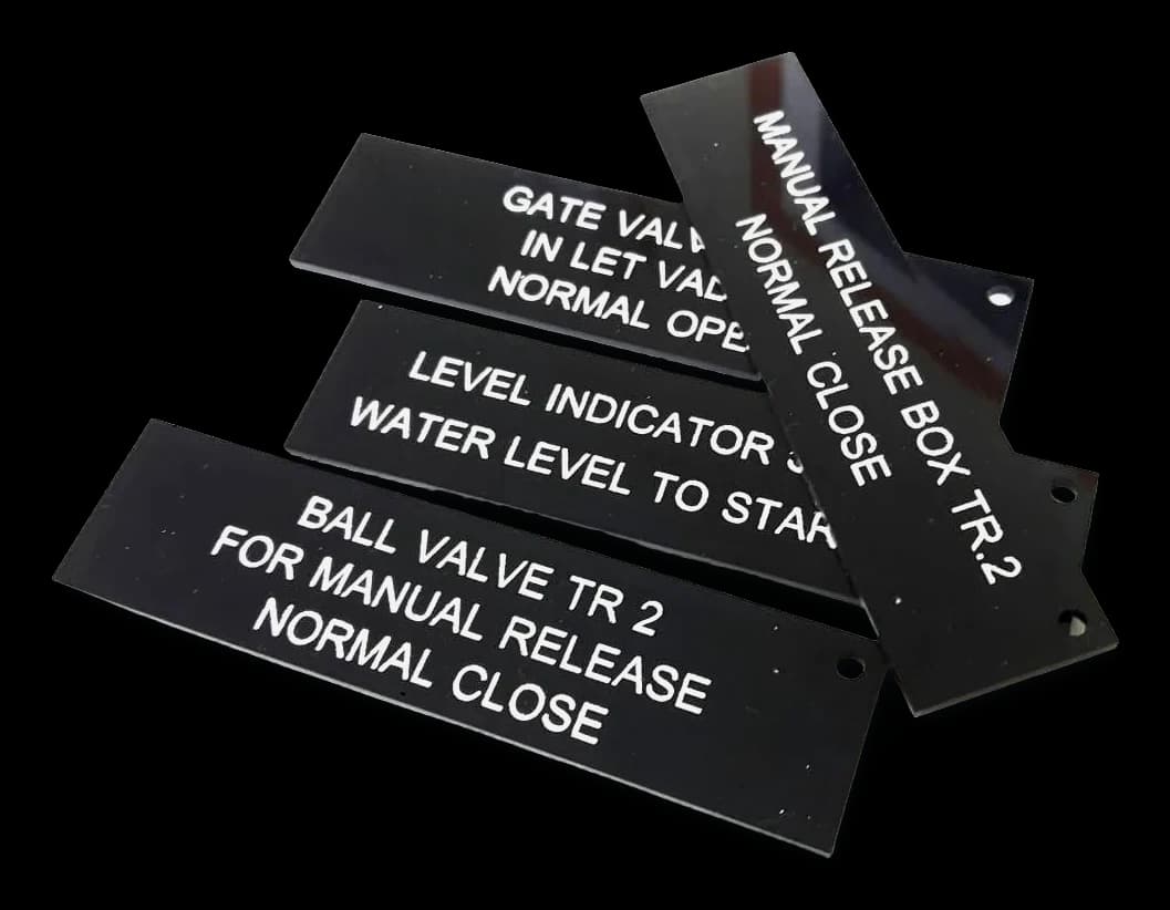 ป้ายแท็กสายไฟและวาล์ว (Cable & Valve Tag) — อะคริลิค · เลเซอร์มาร์คกิ้ง